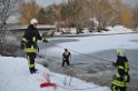 Hund und Person Eiseinbruch Koeln Fuehlinger See P082